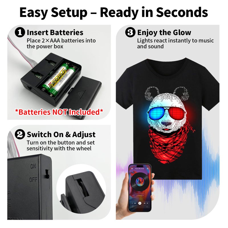 SOOoEC Sound Activated LED T-Shirt, Glow in The Dark Light Up Shirt for Men, Neon Shirt for Rave, Glow Party, Concert, Halloween - Image 5